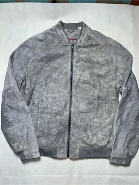 Robert Graham grey suede zip up varsity style jacket size large